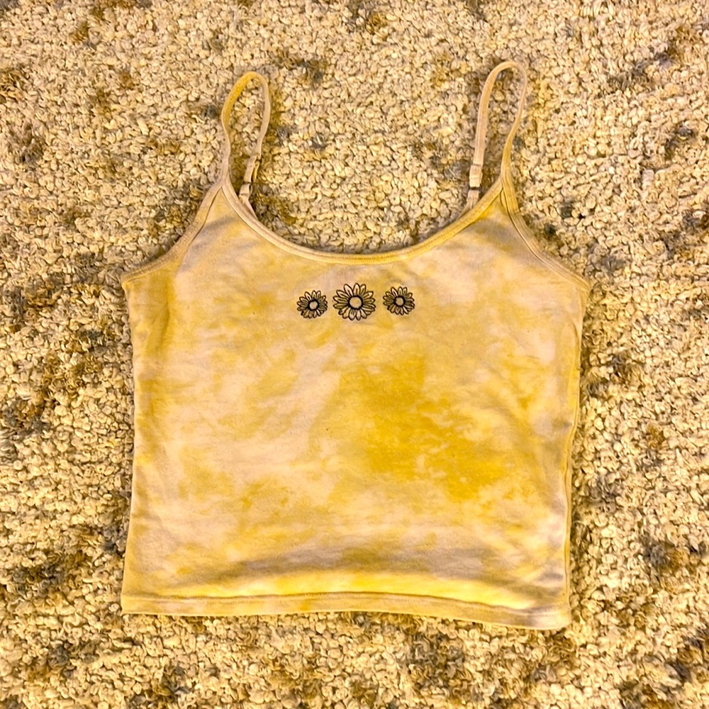 Hollister Yellow Tie Dye Tank Top with Sunflowers Size S